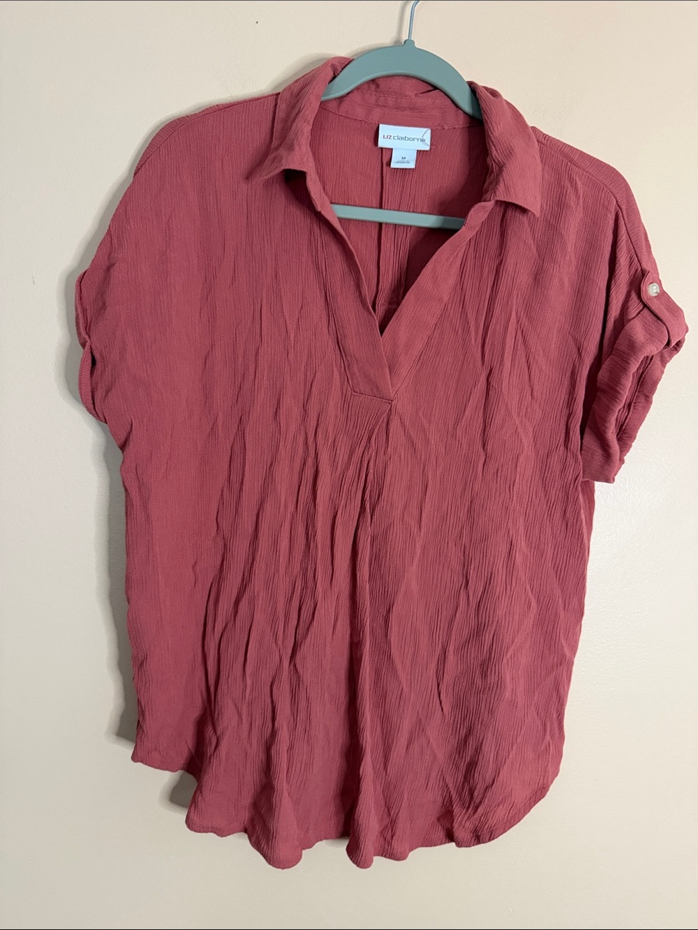 Liz Claiborne V-Neck Short Sleeve Tunic in Rose